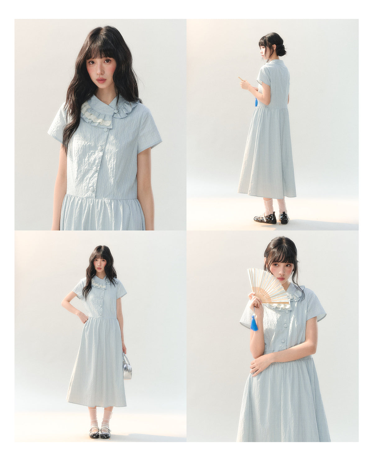 [CAN] "Dawn Island" Blue Puff Sleeve Doll Collar Dress