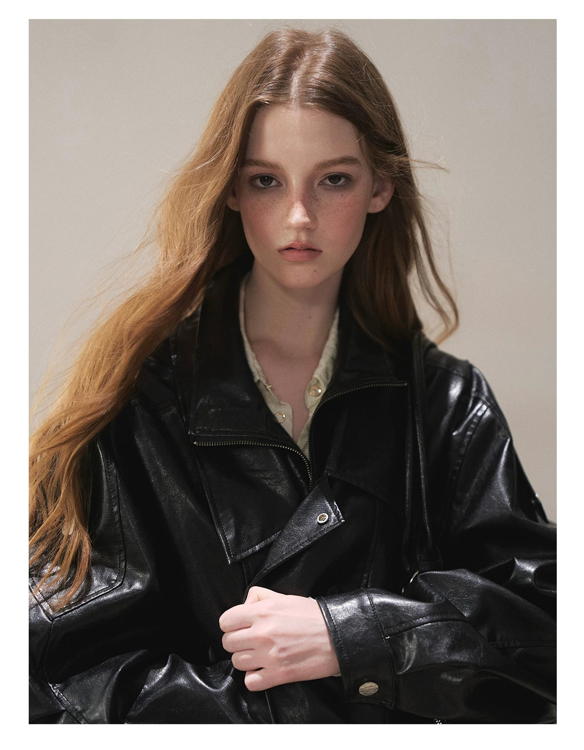 AOMALM - "Solo Journey" Quiet Black Oversized PU Moto Jacket