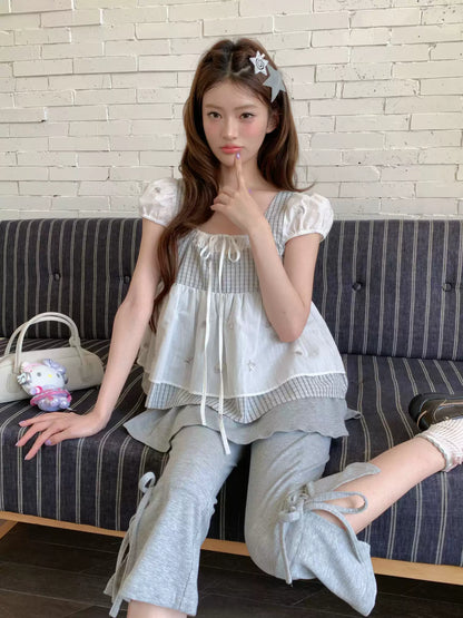[RF] “Milk Gray Ballet” Gray Adjustable Drawstring Slim Flare Pants