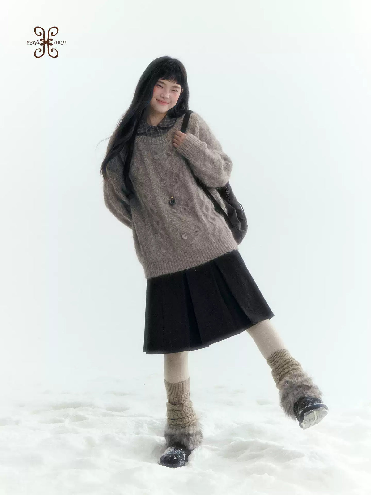Horridale - Vintage Cable-Knit Heart-Texture Sweater – Smoky Gray