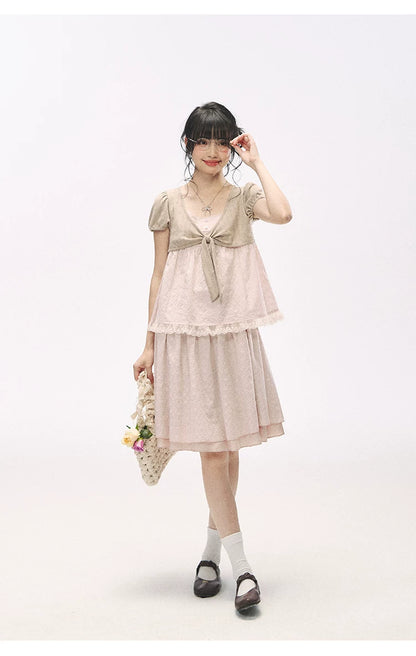 "Sweetheart Pages" Blush Pink Bow Puff Sleeve Top & A-Line Skirt Set