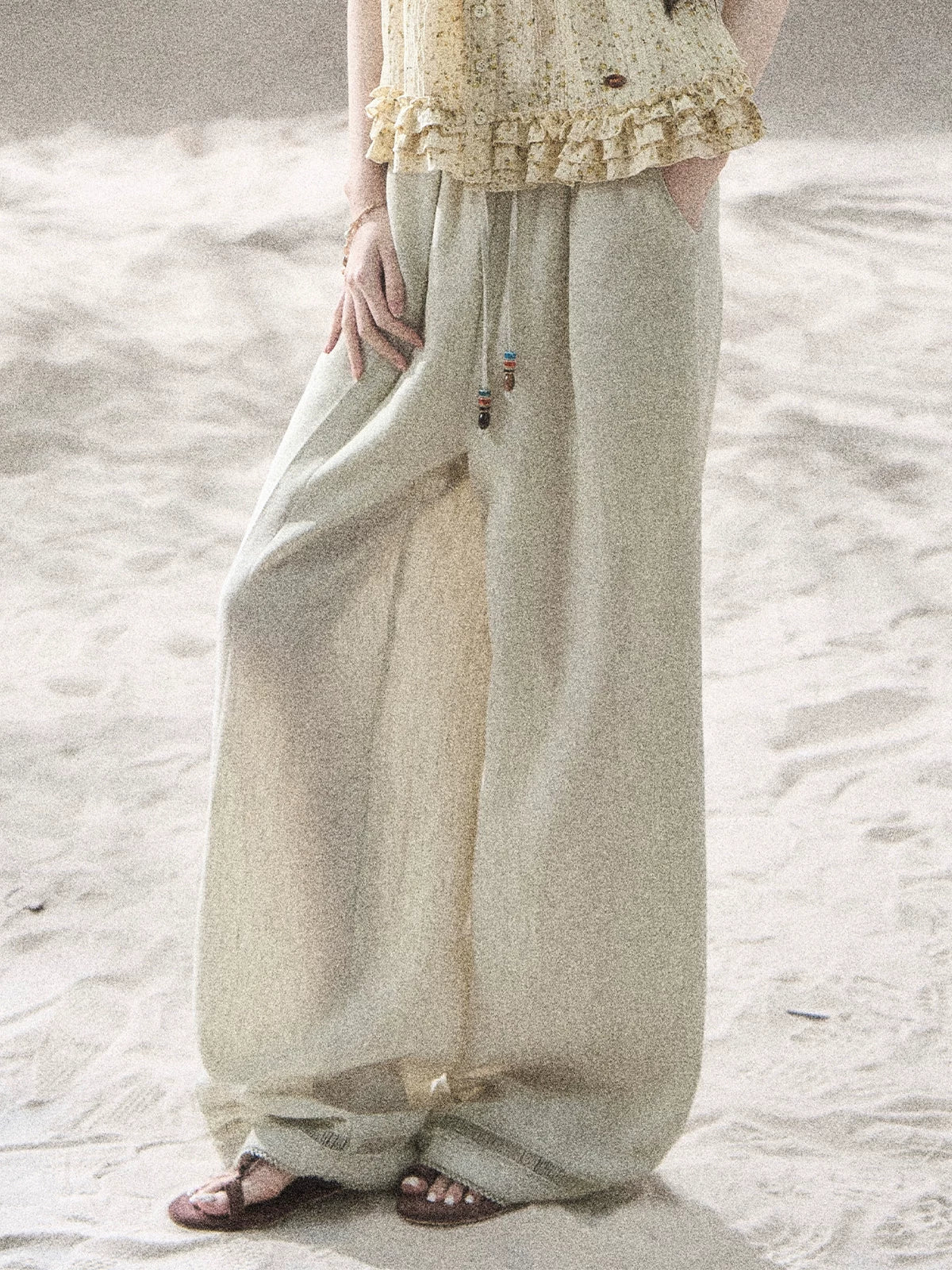 "Follow the Sea Breeze" Lightweight Straight-Leg Wide-Leg Pants (Lotus Pink/ Gray Sage Green/ Gray Blue)