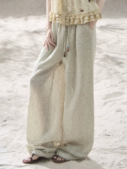 "Follow the Sea Breeze" Lightweight Straight-Leg Wide-Leg Pants (Lotus Pink/ Gray Sage Green/ Gray Blue)