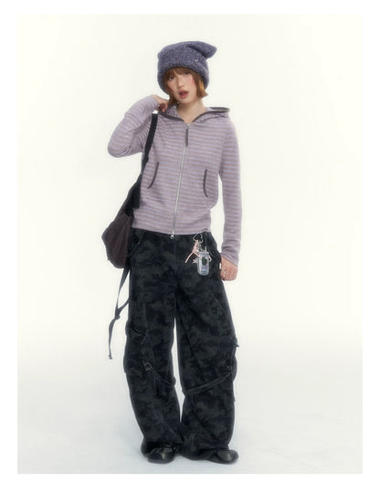 Camouflage Washed Wide-Leg Utility Pants
