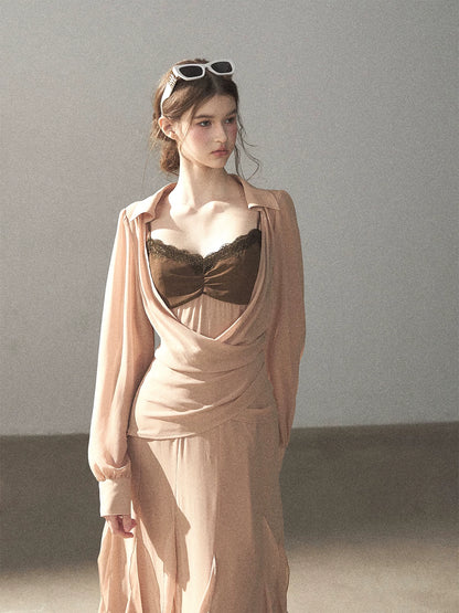 AOMALM - "The Next Fallen Leaf" Cinnamon Pink 2-Piece Set (Shirt / Cami Dress)