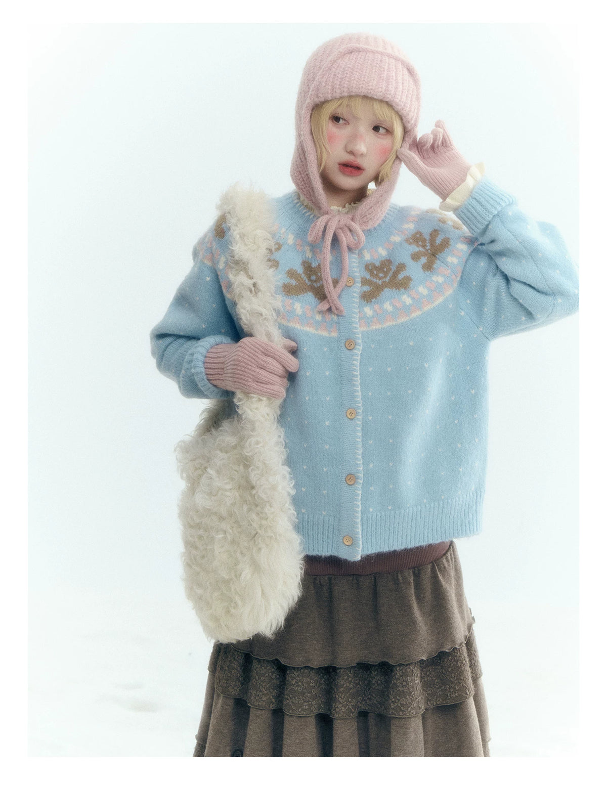 Horridale - Gummy Bear Vintage Embroidered Knit Cardigan – Snow Mountain Blue