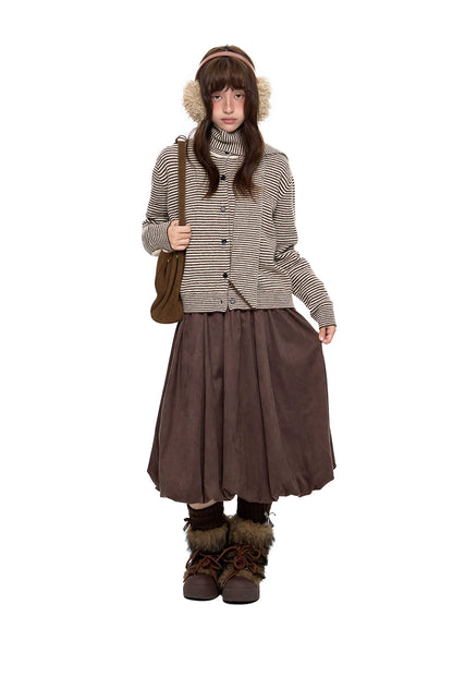 EZEK | Speckled Crew Neck Cardigan Sweater (Gray / Caramel)