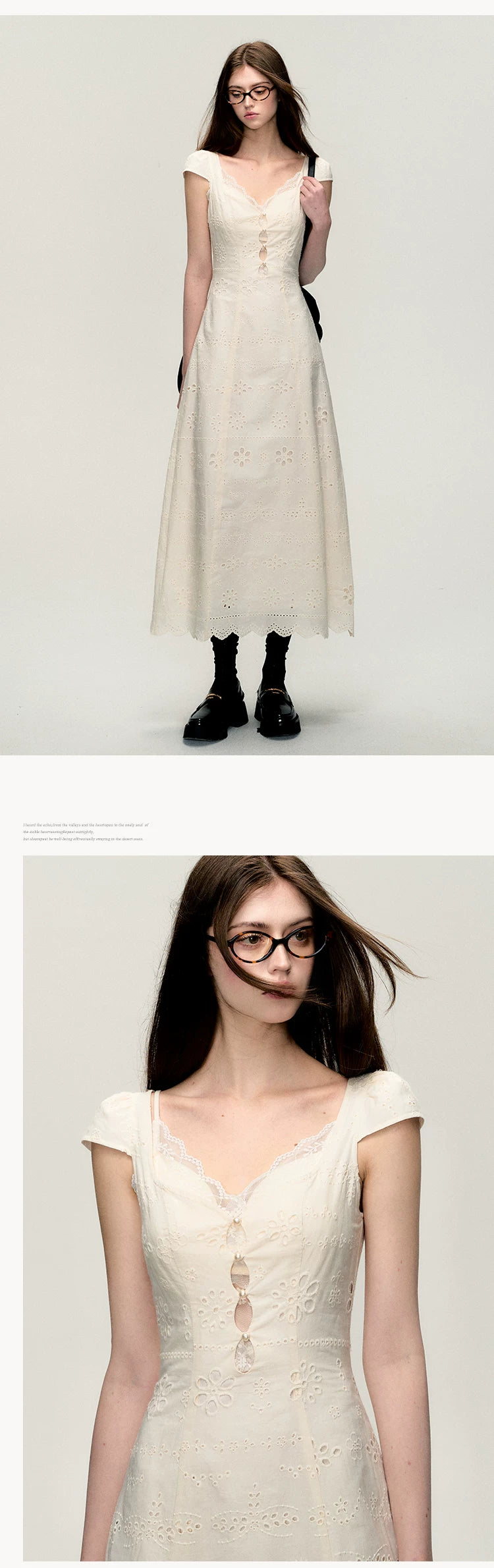 OAKMOO/ "A Flutter of Time" Cream White Fitted Lace-Trimmed Textured Dress