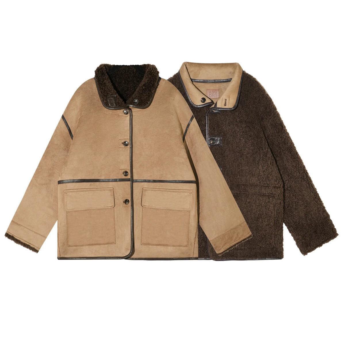 ASGONY - Brown Reversible Suede & Faux Shearling Jacket