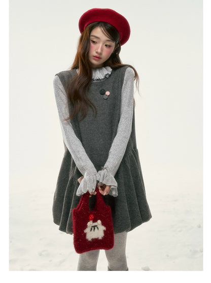 BIBIBENCY - Gray Blouson Cami Dress & Layering Top Set