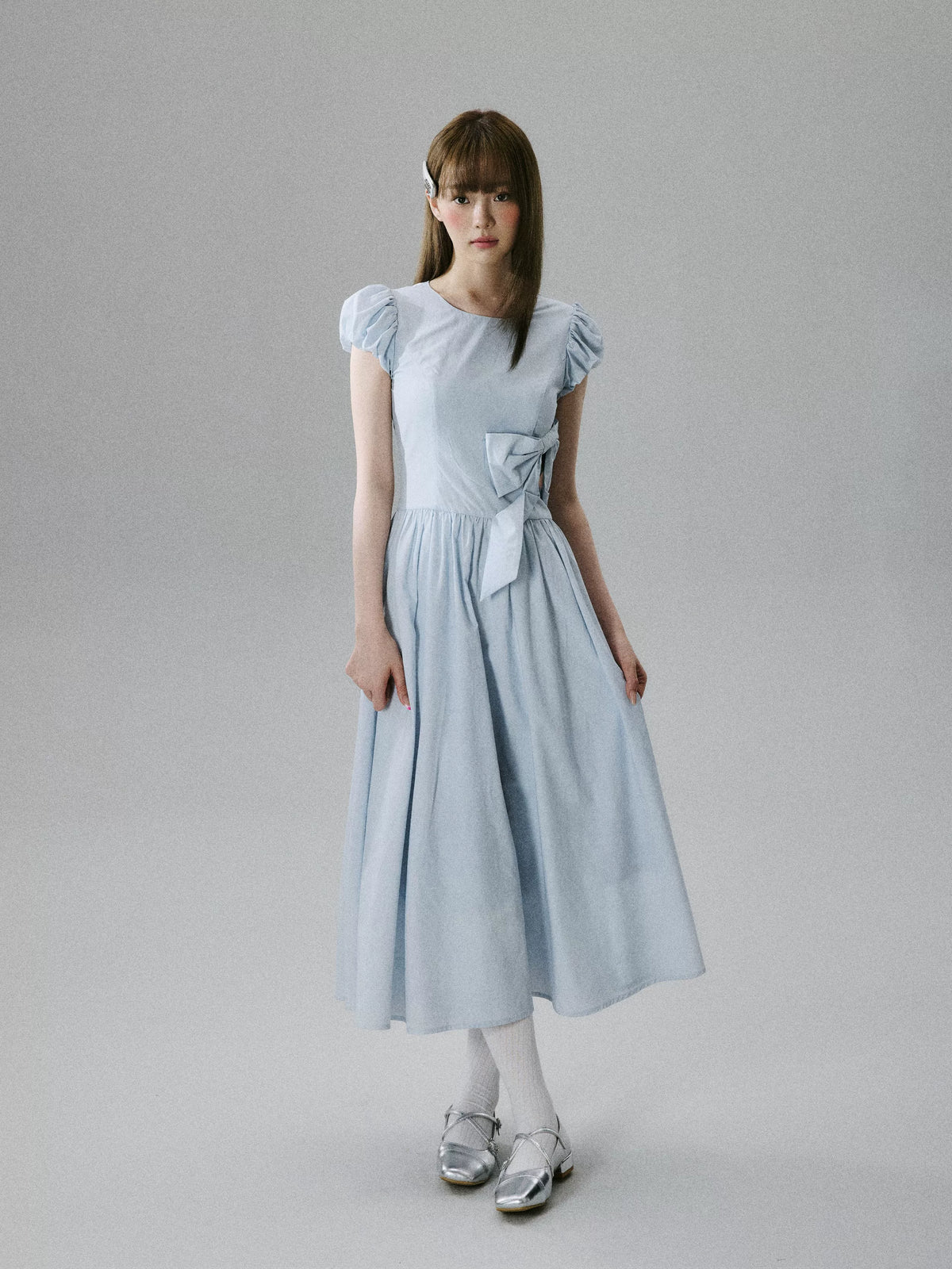 LOST FOREST - Blue Lyocell-Cotton Bow Dress