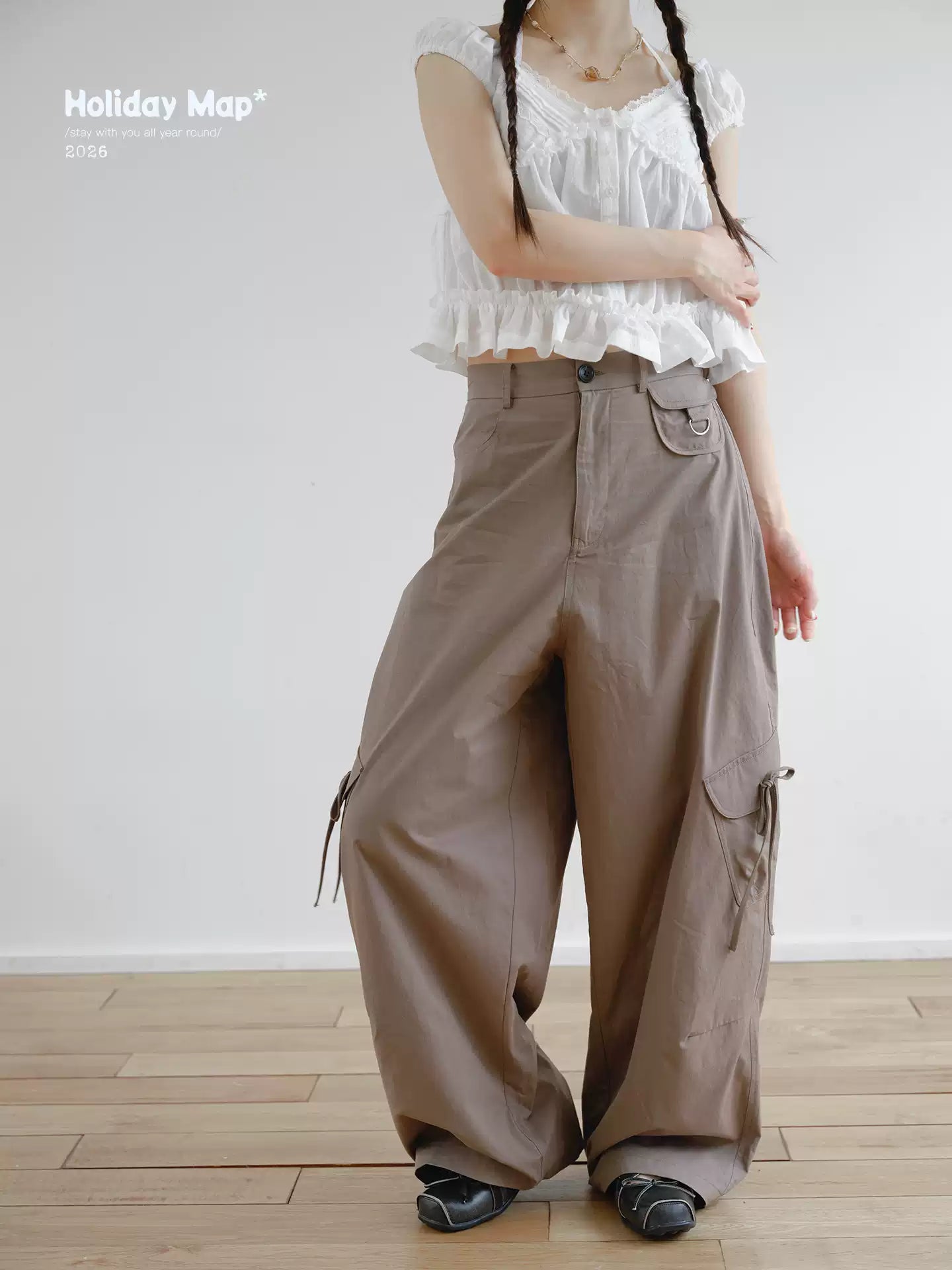 "Street Stroll Girl" Sage Gray Cotton Wide-Leg Cargo Pants