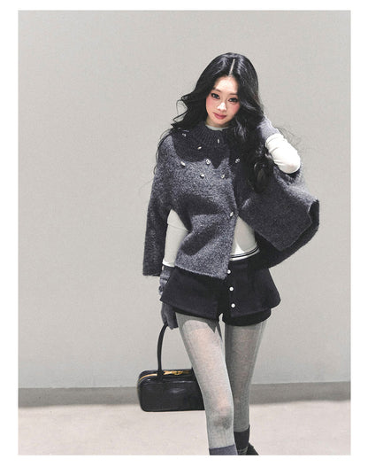 少也眼 “Monologue of the Wilderness” Knit Cape Sweater  - Gray 68415