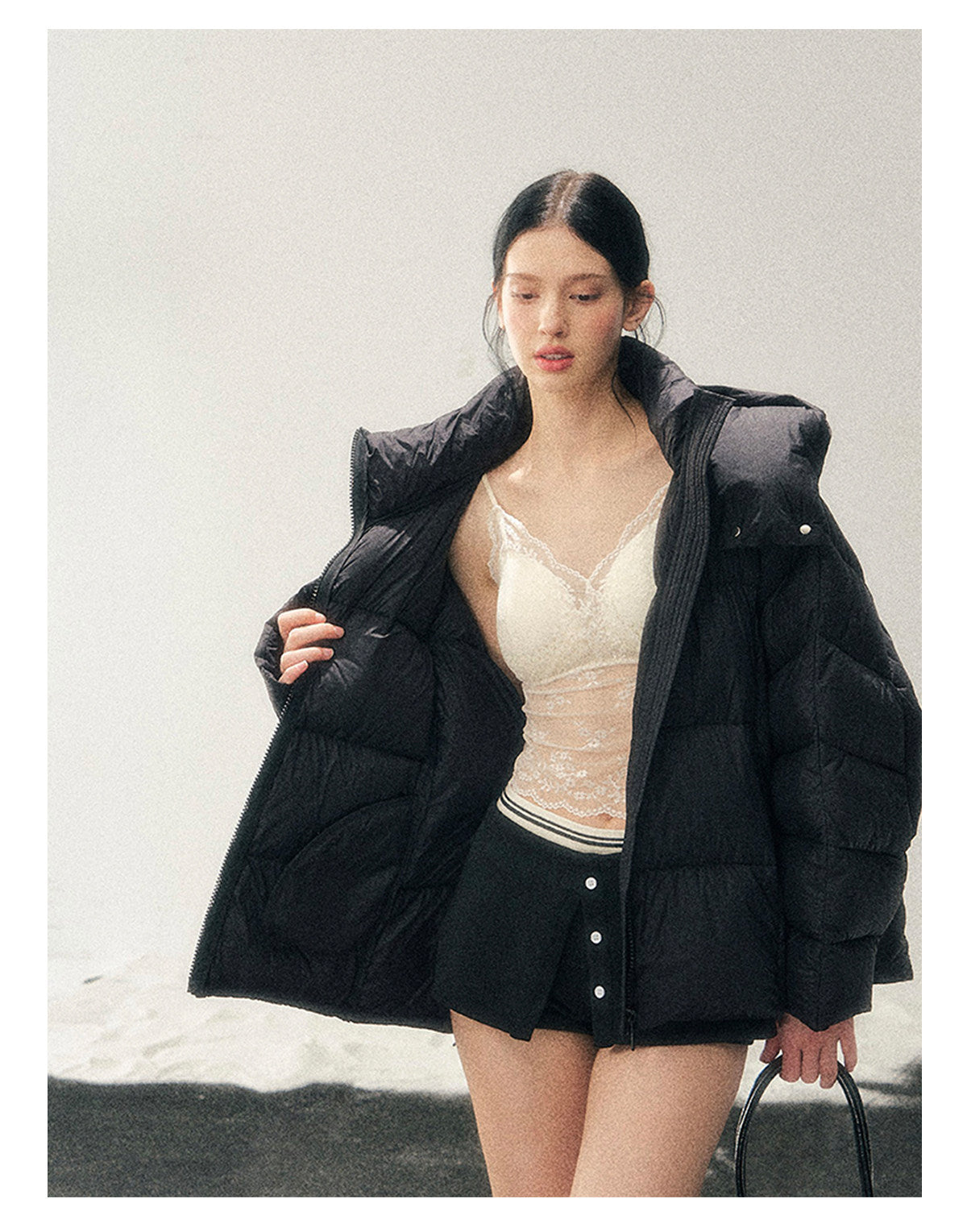 少也眼 "Thawing Snow Realm" Matte Nylon Down Puffer Jacket - Quiet Black