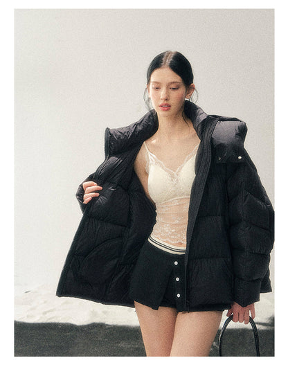 少也眼 "Thawing Snow Realm" Matte Nylon Down Puffer Jacket - Quiet Black