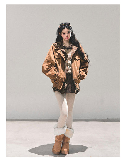 少也眼 “Landing Before Dawn” Hepburn-Inspired Quilted Hoodie Jacket 786984364