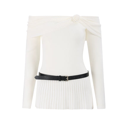 "Bloom Arrival" White Off-Shoulder Knit Top