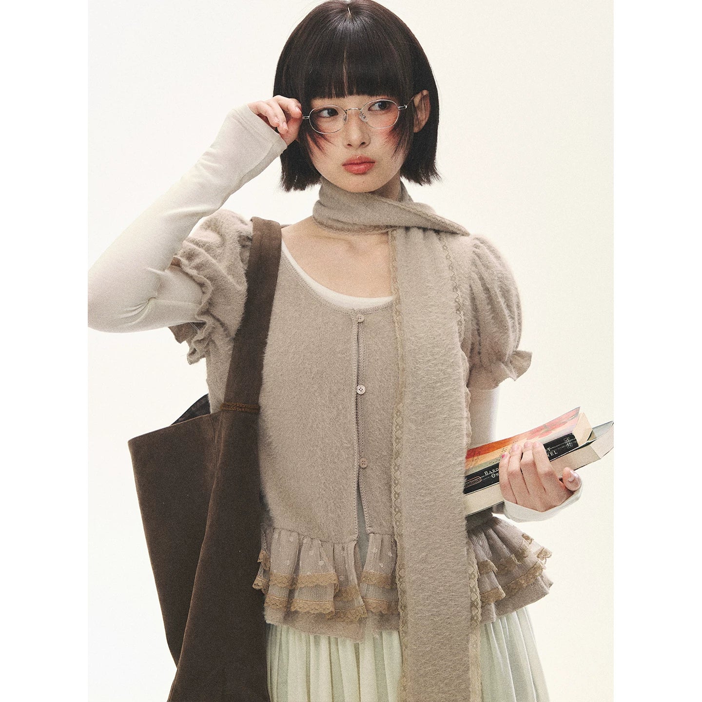 "Soft Fufu" Blush Pink Lace Puff Sleeve Knit Cardigan