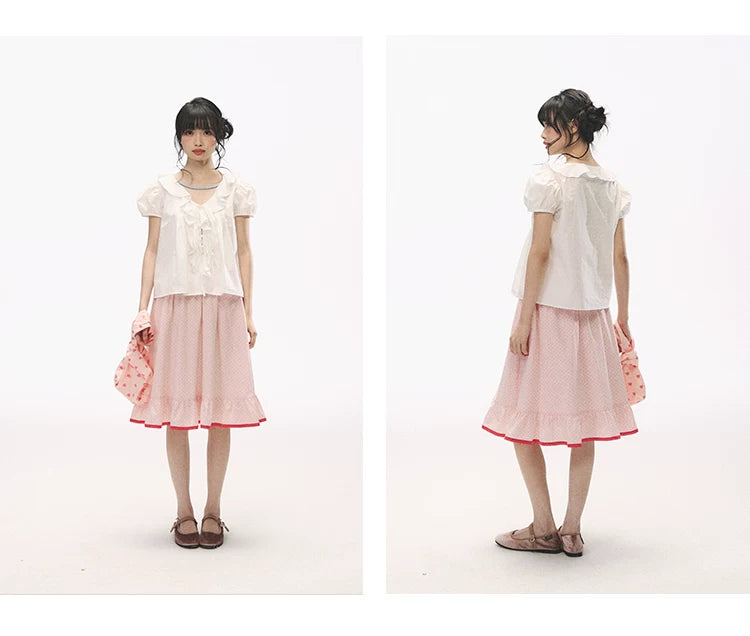 "Rosy Picnic" Pink Polka Dot A-Line Mini Skirt