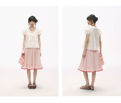 "Rosy Picnic" Pink Polka Dot A-Line Mini Skirt