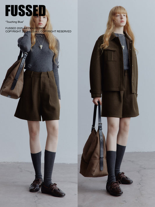 FUSSED Rebel Heiress Wool Blend Tailored Shorts – Chocolate Brown FOF-25AW196b