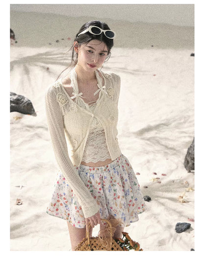 "Moss Whisper" Knit Sun Protection Cardigan & Cami Top