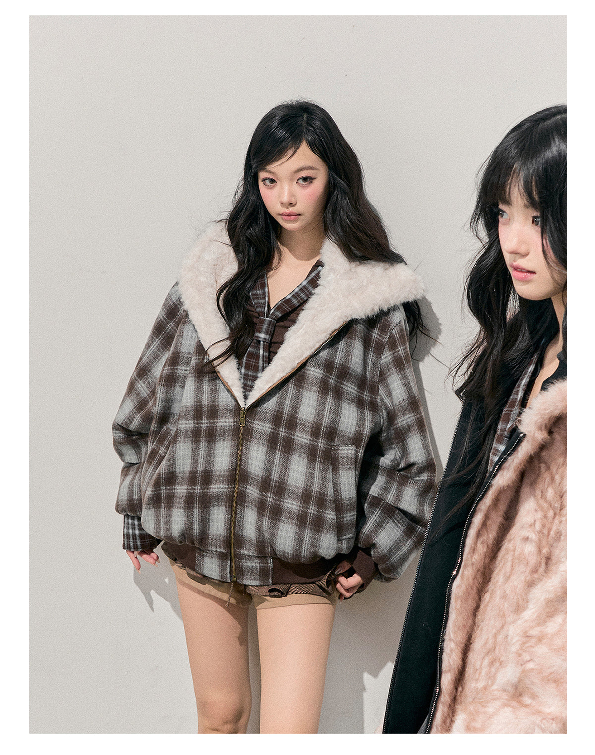少也眼 “Pride & Prejudice” Reversible Oversize Jacket – Black & Blue Plaid