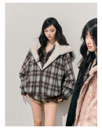 少也眼 “Pride & Prejudice” Reversible Oversize Jacket – Black & Blue Plaid