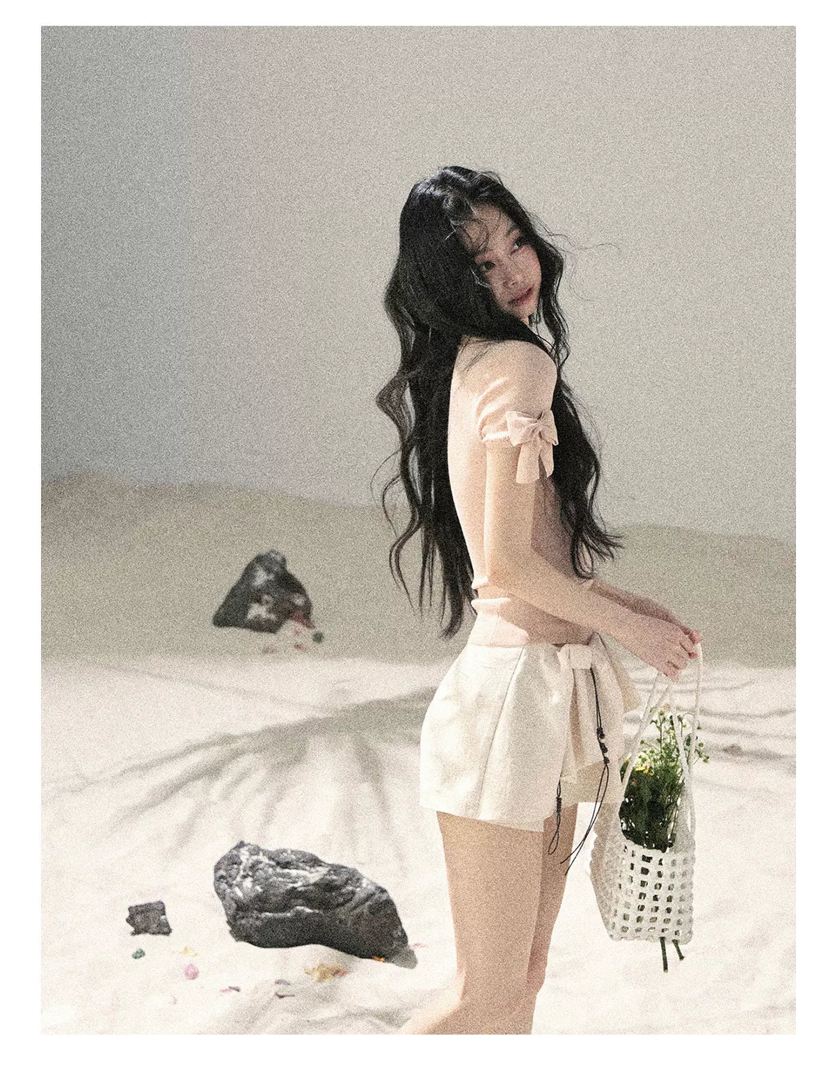 "Gentle Ocean Tide" Baby Pink Cutout Knit Crop Top 75511