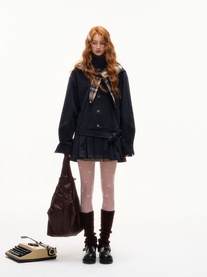 ASGONY - Preppy Bunny Collar Jacket with Removable Plaid Ears (Navy Blue)