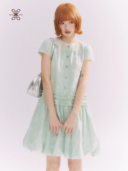 “Mint Lime” Green Stripe Lace Babydoll Dress