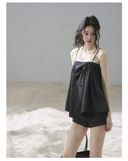 "Flowing Light & Shadow" Slate Gray Cami Top & Skort Two-Piece Set