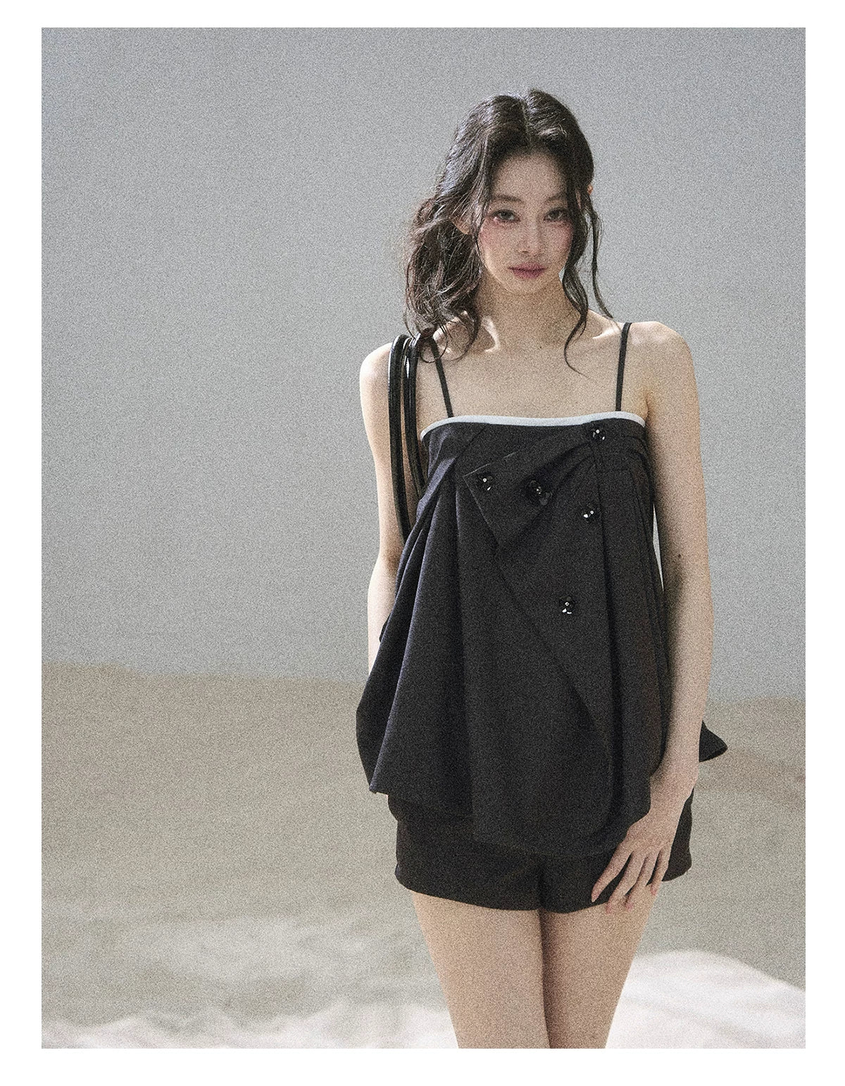 "Flowing Light & Shadow" Slate Gray Cami Top & Skort Two-Piece Set