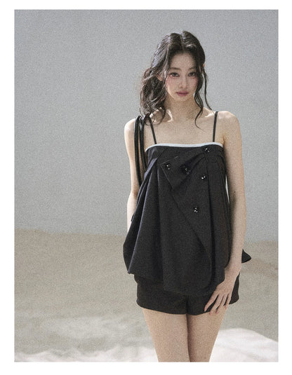 "Flowing Light & Shadow" Slate Gray Cami Top & Skort Two-Piece Set