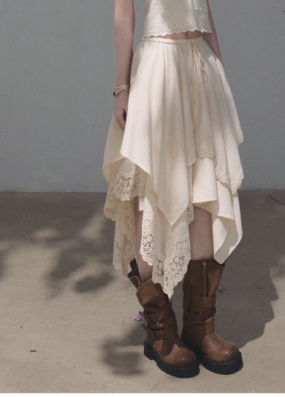 OAKMOO/ Distressed Slouchy Mid-Calf Combat Boots with Layered Straps
