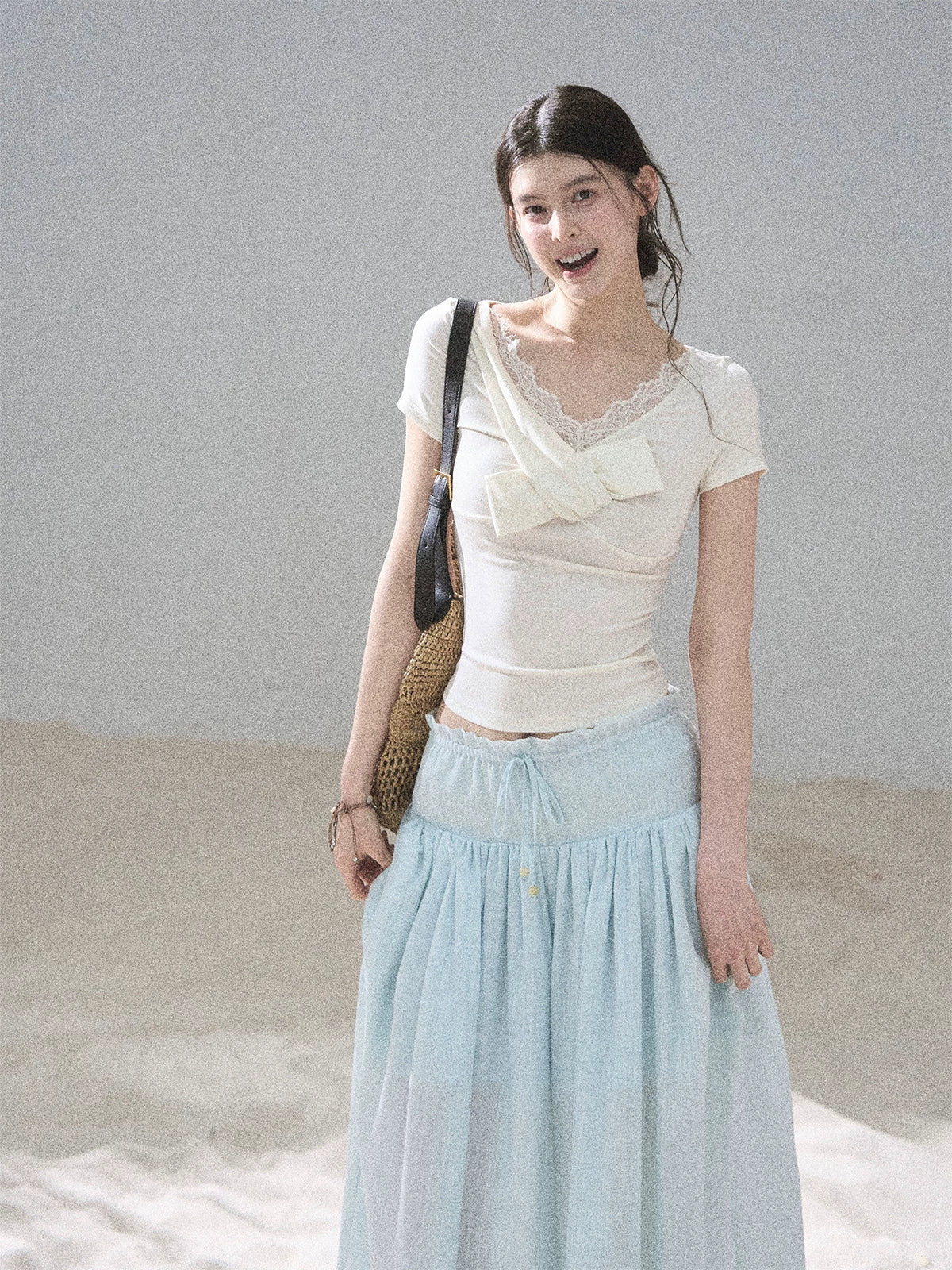 "White Tea Under the Moonlight" White Lace V-Neck Top