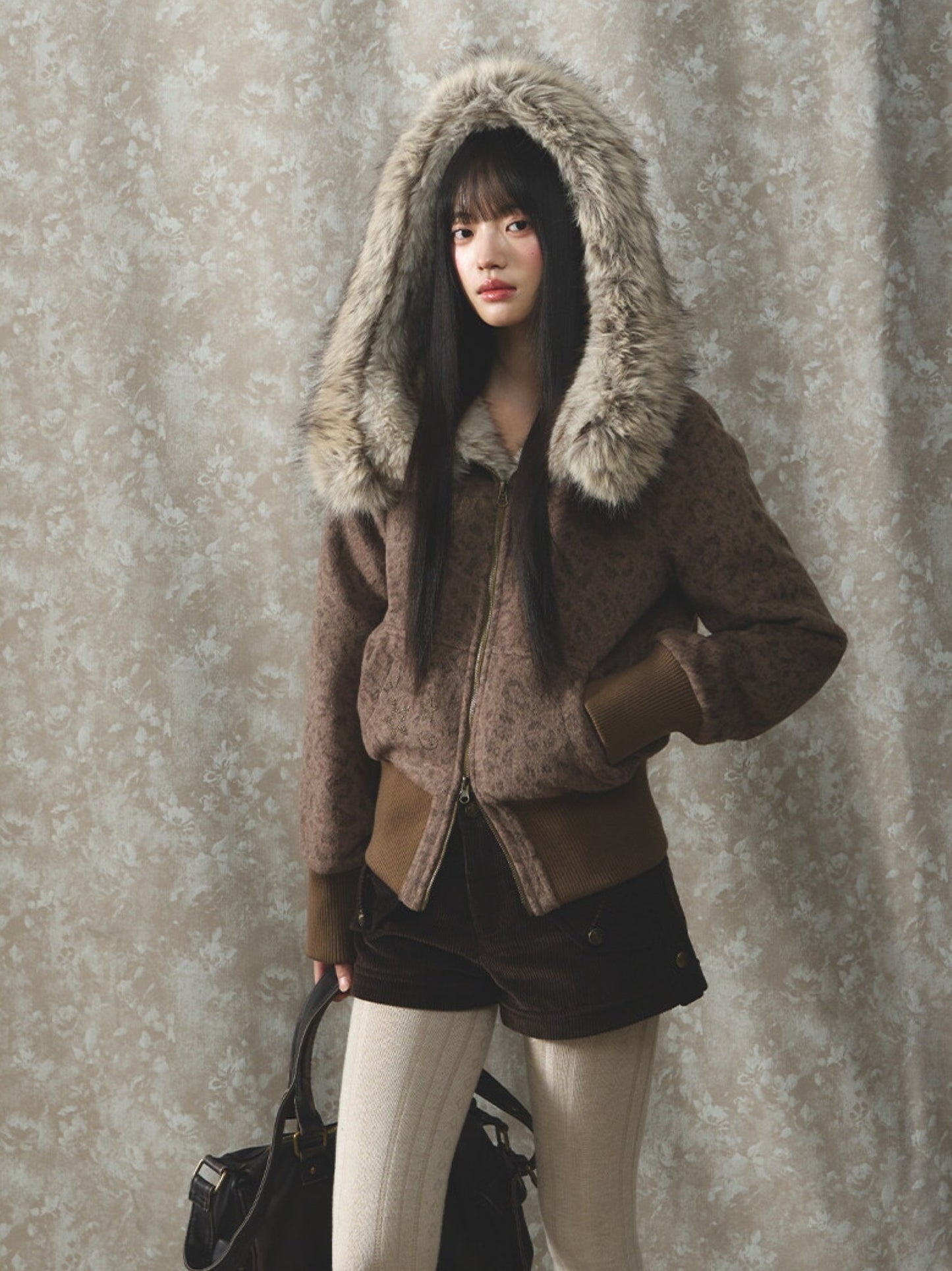 Soote Season - Vintage Leopard Wool Hooded Jacket with Faux Fur Collar – Brown Leopard