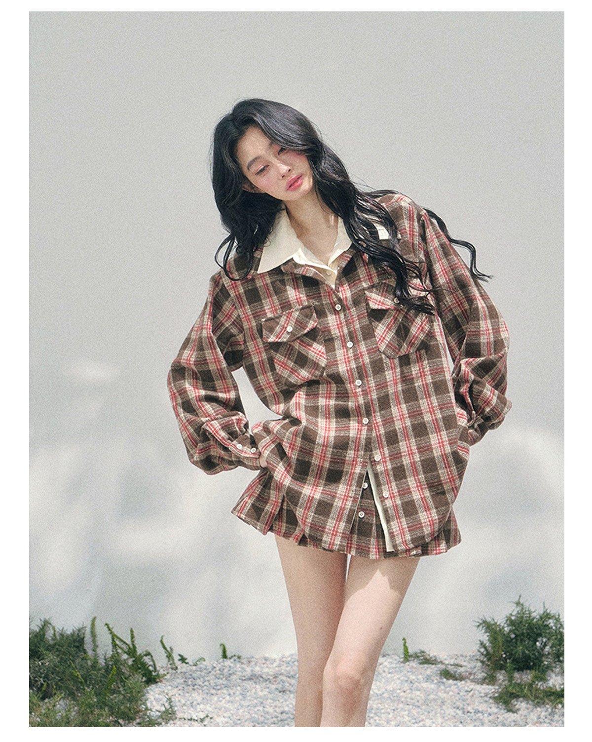“Café Daydream” British Plaid Shirt & Mini Skirt Set