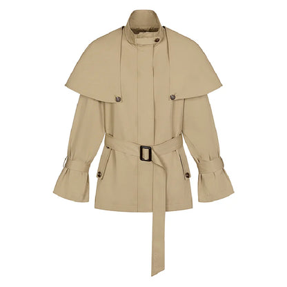 HiimDai - Convertible Cape Trench Coat with Detachable Layer (Khaki / Black)