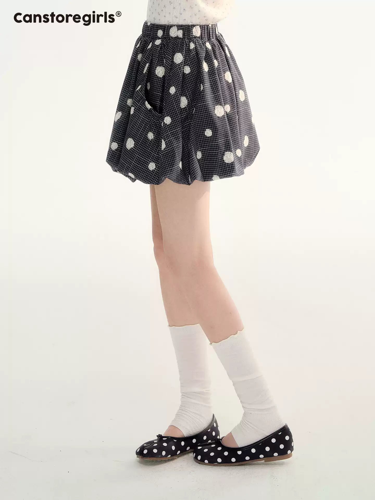 Navy Plaid Flocked Polka Dot Bubble Skirt WW2026070