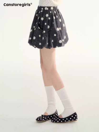 Navy Plaid Flocked Polka Dot Bubble Skirt WW2026070