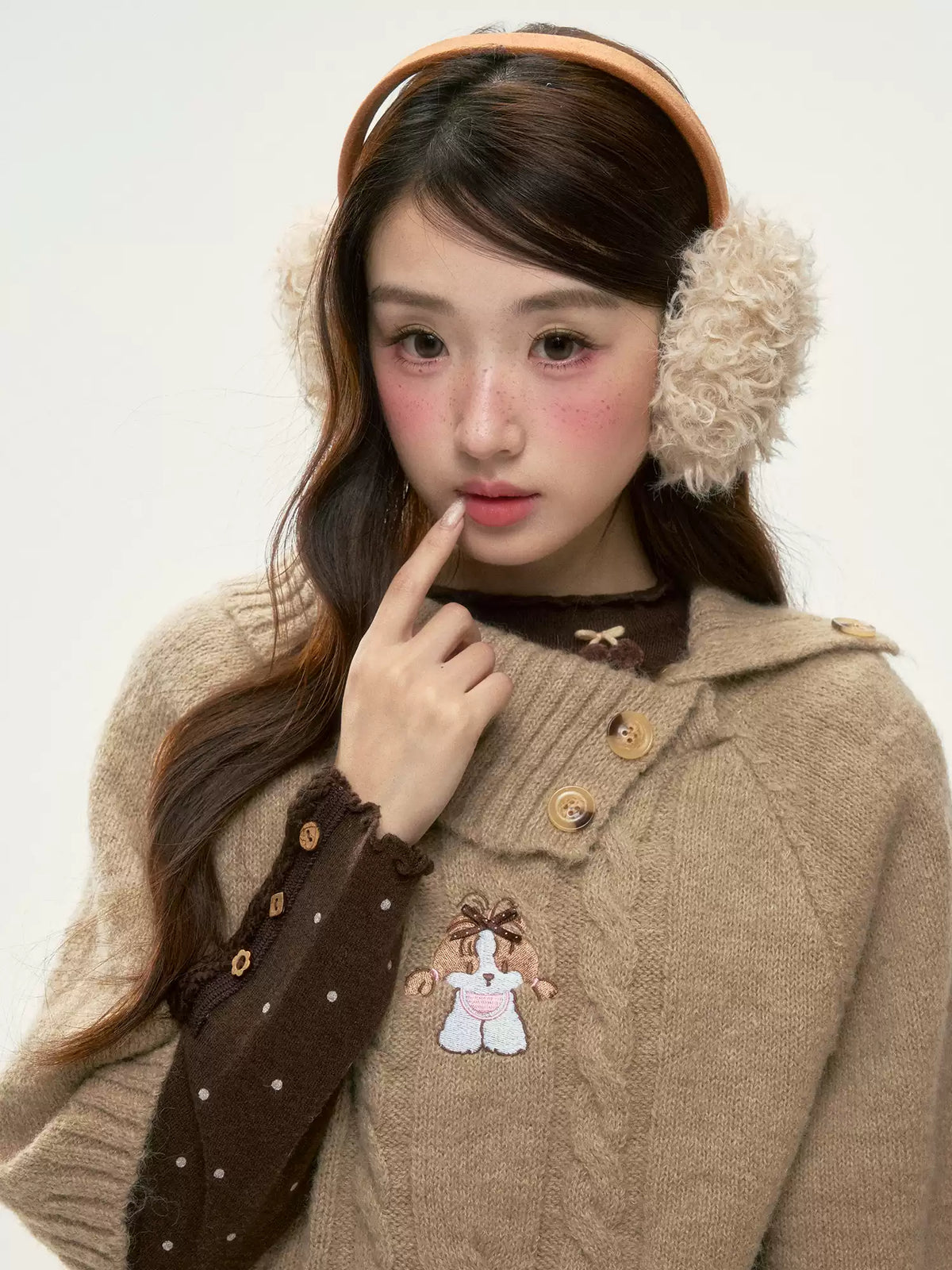 BIBIBENCY - Light Brown Puppy Short-Sleeve Knit Sweater