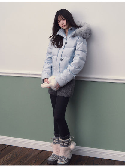 Soote Season - Glacier Blue City Sport Cinched-Waist Short Down Jacket