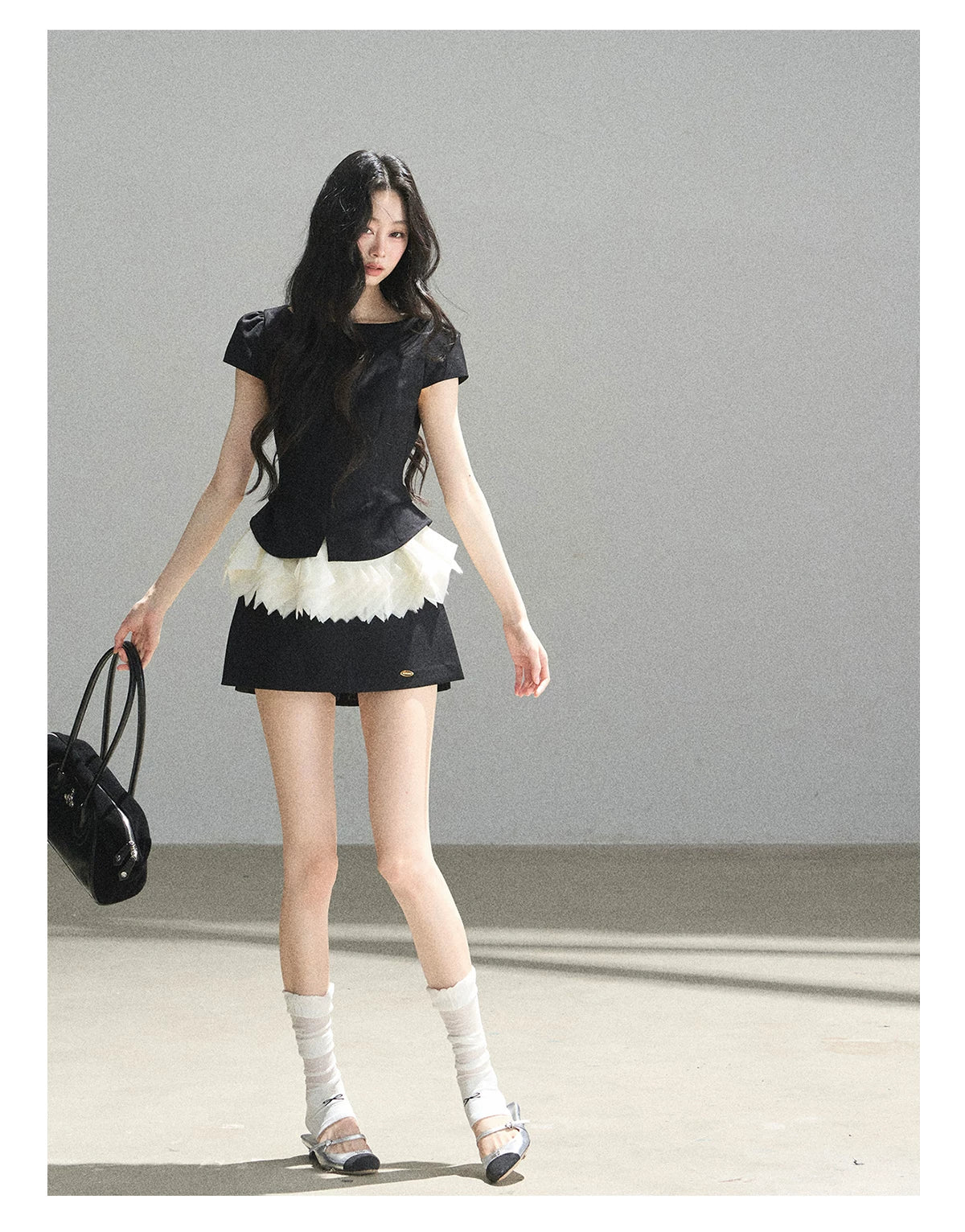 "Her Black & White Poem" Elegant Contrast Two-Piece Set