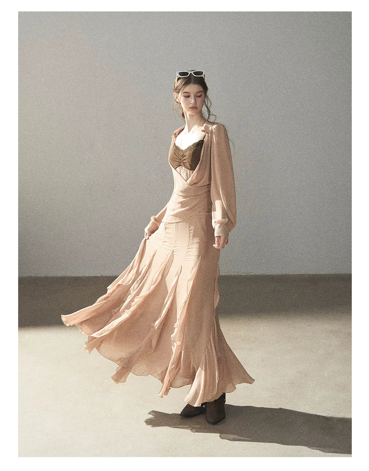AOMALM - "The Next Fallen Leaf" Cinnamon Pink 2-Piece Set (Shirt / Cami Dress)