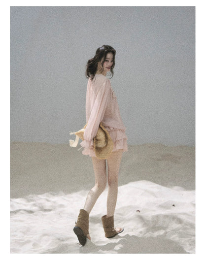 "Flowers on the Breeze" Blush Pink Top & Mini Skirt Two-Piece Set