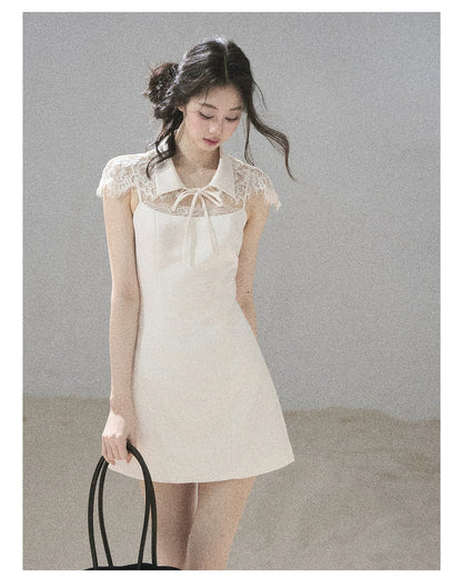 "Moonlit Rose Sonata" Cream Ivory Lace Mini Dress & Cape Set