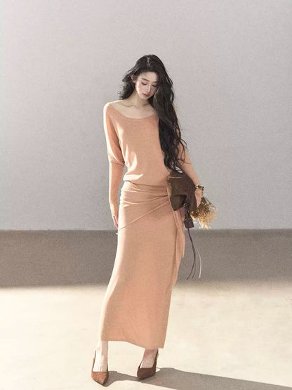 AOMALM - "Under the Sunset" Mauve Linen-Blend Mermaid Dress Set