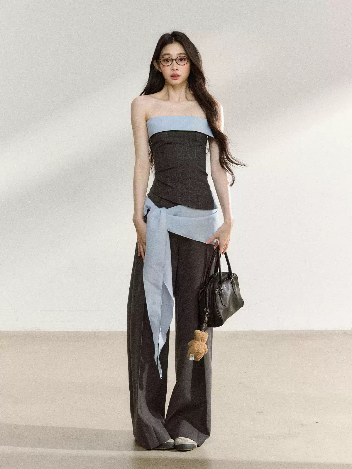 JN's DESIGN - Dark Gray Wide-Leg Tailored Trousers