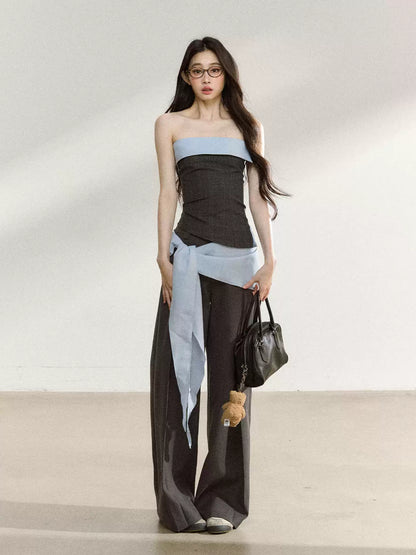 JN's DESIGN - Dark Gray Wide-Leg Tailored Trousers